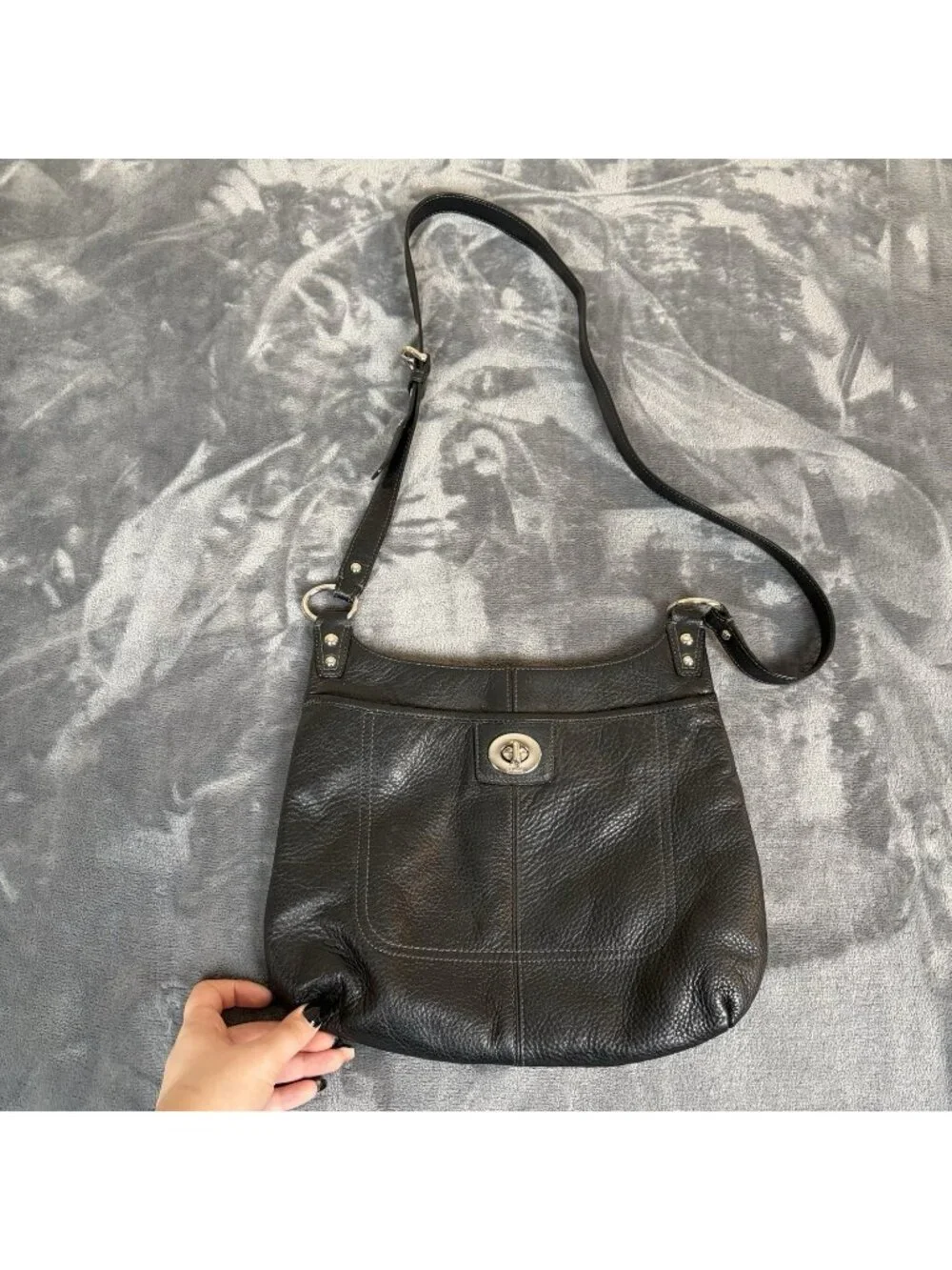 COACH Penelope Crossbody Purse Shoulder Bag Pebbled Leather Black Adjustable